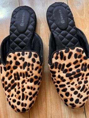 BIRDIES Sz 6.5Cheetah Calf Hair Shoes THE PHOEBE Mules Slides Slip On Sandals